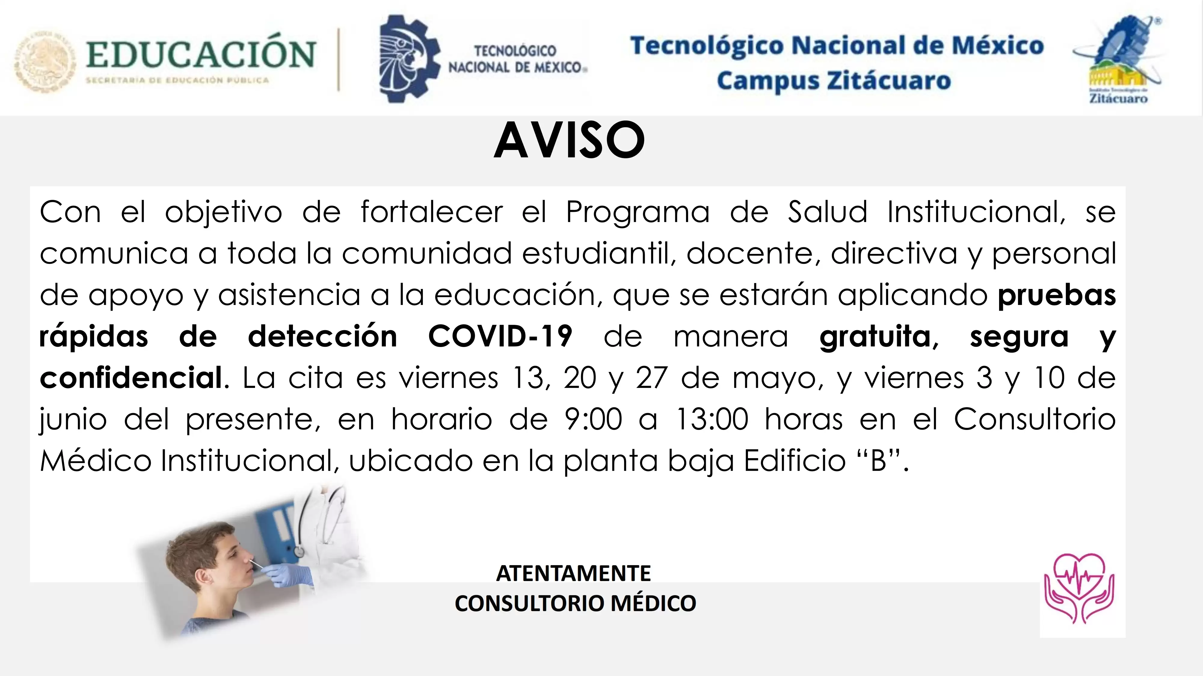 COMUNICADO SERVICIO MEDICO PRUEBA COVID-19